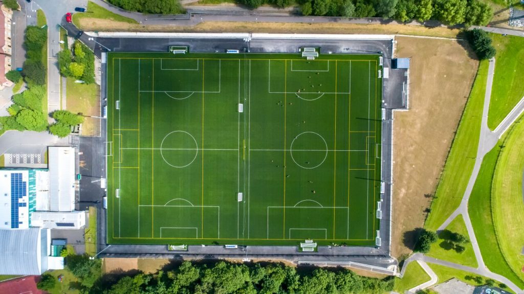 Birdseye view of large football pitches