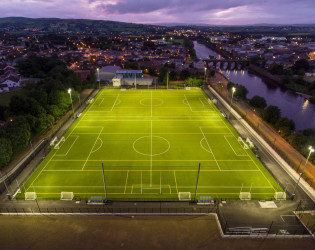 Aerial view of large football pitches