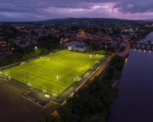 Aerial view of large football pitches