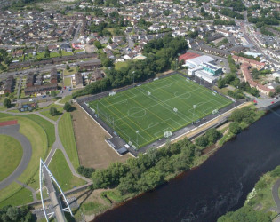 Aerial view of large football pitches