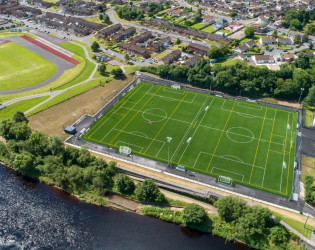 Aerial view of large football pitches